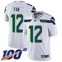 Nike Seattle Seahawks 12th Fan With NFL 100th Season Patch White Vapor Untouchable Authentic Stitched NFL Jersey