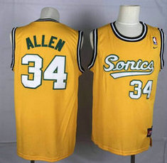 Nike Seattle Sonics #34 Ray Allen Yellow Authentic Stitched NBA jersey
