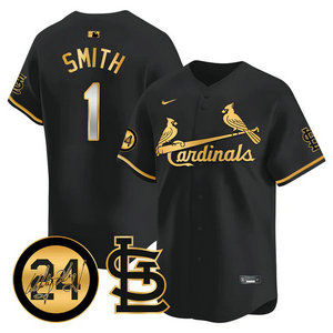 Nike St.Louis Cardinals #1 Ozzie Smith Black 2024 Memorial Gold Name Authentic stitched MLB jersey