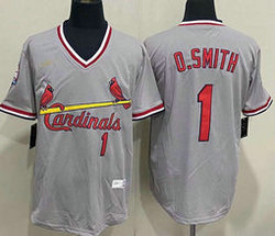 Nike St.Louis Cardinals #1 Ozzie Smith Cooperstown Collection Gray Authentic Stitched MLB Jersey