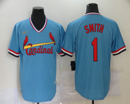 Nike St.Louis Cardinals #1 Ozzie Smith Cooperstown Collection Light Blue Authentic Stitched MLB Jersey