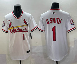 Nike St.Louis Cardinals #1 Ozzie Smith White Pullover with patch Throwback Authentic Stitched MLB jersey