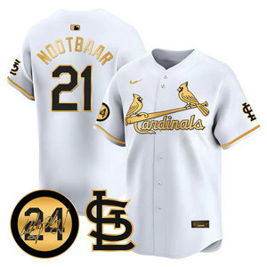 Nike St.Louis Cardinals #21 Lars Nootbaar White 2024 Memorial Gold Name Authentic stitched MLB jersey