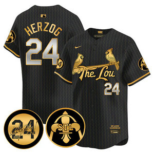 Nike St.Louis Cardinals #24 Whitey Herzog Black 2024 City 24 Gold Name Game Authentic stitched MLB jersey