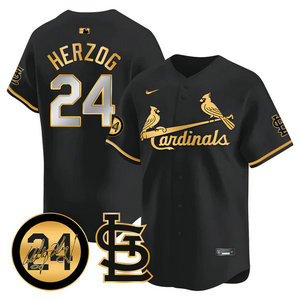Nike St.Louis Cardinals #24 Whitey Herzog Black 2024 Memorial Gold Name Authentic stitched MLB jersey