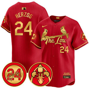 Nike St.Louis Cardinals #24 Whitey Herzog Red 2024 City 24 Gold Name Game Authentic stitched MLB jersey