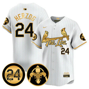 Nike St.Louis Cardinals #24 Whitey Herzog White 2024 City 24 Gold Name Game Authentic stitched MLB jersey
