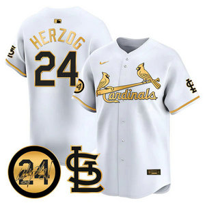 Nike St.Louis Cardinals #24 Whitey Herzog White 2024 Memorial Gold Name Authentic stitched MLB jersey