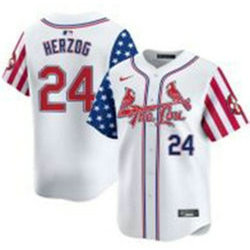Nike St.Louis Cardinals #24 Whitey Herzog White 24 front Flag Jersey