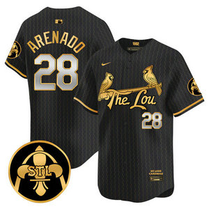 Nike St.Louis Cardinals #28 Nolan Arenado Black 2024 City Gold Name Game Authentic stitched MLB jersey