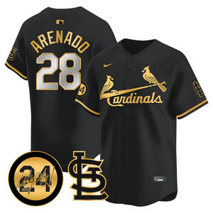 Nike St.Louis Cardinals #28 Nolan Arenado Black 2024 Memorial Gold Name Authentic stitched MLB jersey