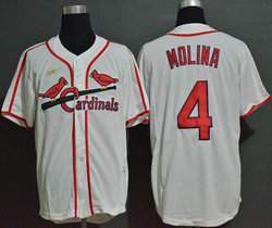 Nike St.Louis Cardinals #4 Yadier Molina Cooperstown Collection White Authentic Stitched MLB Jersey