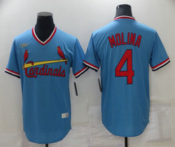 Nike St.Louis Cardinals #4 Yadier Molina Light Blue Cooperstown Collection Pullover Authentic Stitched MLB Jersey