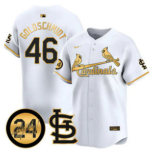 Nike St.Louis Cardinals #46 Paul Goldschmidt White 2024 Memorial Gold Name Authentic stitched MLB jersey