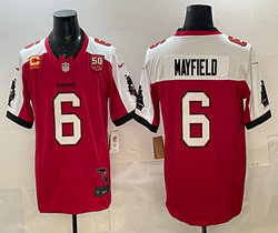 Nike Tampa Bay Buccaneers #6 Baker Mayfield Red Thanksgiving F.U.S.E 90th patch NFL jersey