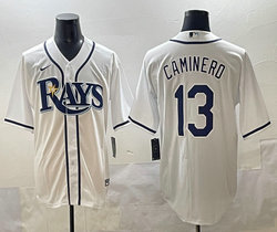 Nike Tampa Bay Rays #13 Junior Caminero White Game Authentic stitched MLB jersey