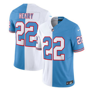 Nike Tennessee Titans #22 Derrick Henry White Blue Split 2023 F.U.S.E Authentic Stitched NFL Jersey