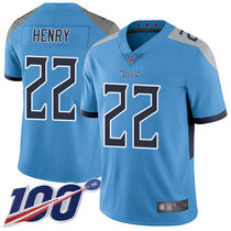 Nike Tennessee Titans #22 Derrick Henry With NFL 100th Season Patch Light Blue Vapor Untouchable Authentic Stitched NFL Jersey