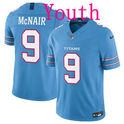 Youth Nike Tennessee Titans #9 Steve McNair Light Blue Vapor Authentic Stitched NFL Jersey