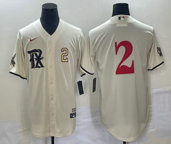Nike Texas Rangers #2 Marcus Semien Cream Gold #2 front 2023 City Game Authentic Stitched MLB Jersey