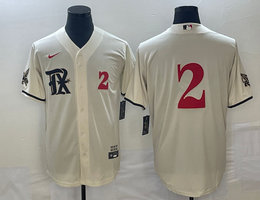 Nike Texas Rangers #2 Marcus Semien Red #2 front Cream 2023 City Game Authentic Stitched MLB Jersey