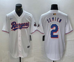 Nike Texas Rangers #2 Marcus Semien White Champions Gold name Authentic Stitched MLB Jersey