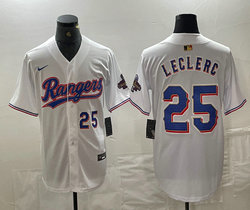 Nike Texas Rangers #25 Jose Leclerc White Champions Gold name Blue 25 front Authentic Stitched MLB Jersey