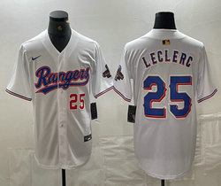 Nike Texas Rangers #25 Jose Leclerc White Champions Gold name Red 25 front Authentic Stitched MLB Jersey