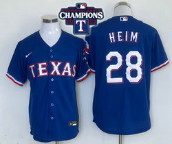 Nike Texas Rangers #28 Jonah Heim Blue 2023 World Series Champions Game Texas Authentic Stitched MLB Jersey 