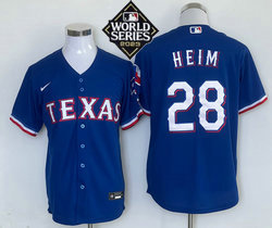 Nike Texas Rangers #28 Jonah Heim Blue 2023 World Series Game Texas Authentic Stitched MLB Jersey