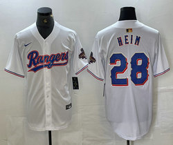 Nike Texas Rangers #28 Jonah Heim White Champions Gold name Authentic Stitched MLB Jersey