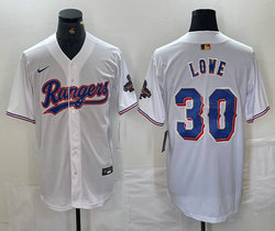 Nike Texas Rangers #30 Nathaniel Lowe White Champions Gold name Authentic Stitched MLB Jersey