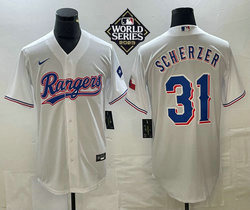 Nike Texas Rangers #31 Max Scherzer White 2023 World Series Game Authentic Stitched MLB Jersey