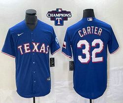 Nike Texas Rangers #32 Evan Carter Blue 2023 World Series Champions Game Authentic Stitched MLB Jersey