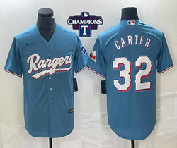 Nike Texas Rangers #32 Evan Carter Light Blue 2023 World Series Champions Game Authentic Stitched MLB Jersey