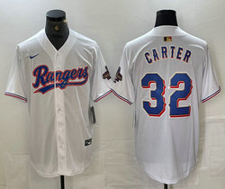 Nike Texas Rangers #32 Evan Carter White Champions Gold name Authentic Stitched MLB Jersey