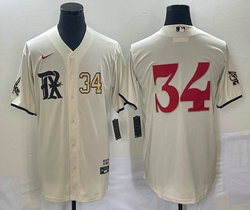 Nike Texas Rangers #34 Nolan Ryan Cream Gold #34 front 2023 City Game Authentic Stitched MLB Jersey