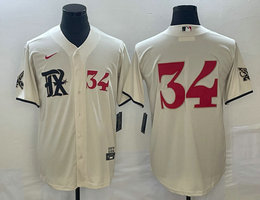 Nike Texas Rangers #34 Nolan Ryan Cream RED #34 front 2023 City Game Authentic Stitched MLB Jersey