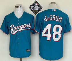 Nike Texas Rangers #48 Jacob deGrom Light Blue 2023 World Series Game Authentic Stitched MLB jersey