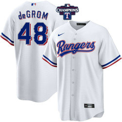 Nike Texas Rangers #48 Jacob deGrom White 2023 World Series Champions Patch Game Authentic Stitched MLB jersey