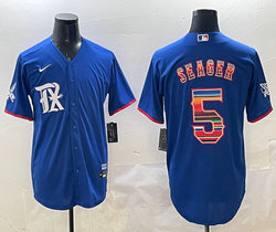 Nike Texas Rangers #5 Corey Seager Blue Fashion Authentic Stitched MLB Jersey