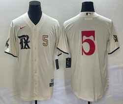 Nike Texas Rangers #5 Corey Seager Cream Gold #5 front 2023 City Game Authentic Stitched MLB Jersey