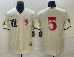 Nike Texas Rangers #5 Corey Seager Cream RED #5 front 2023 City Game Authentic Stitched MLB Jersey