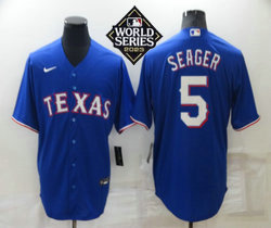 Nike Texas Rangers #5 Corey Seager Royal 2023 World Series Game Stitched Baseball Jersey