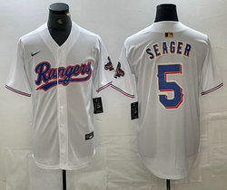 Nike Texas Rangers #5 Corey Seager White Champions Gold name Game Authentic Stitched MLB Jersey