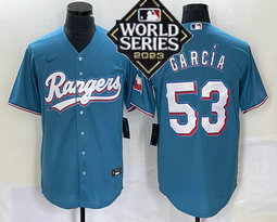 Nike Texas Rangers #53 Adolis García Light blue 2023 World Series Game Stitched Baseball Jersey