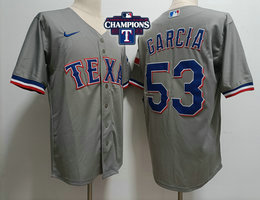 Nike Texas Rangers #53 Adolis Garcia Gray 2023 World Series Champions Game Authentic Stitched MLB Jersey