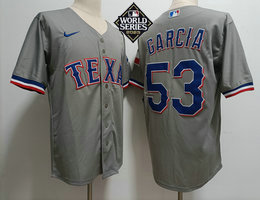 Nike Texas Rangers #53 Adolis Garcia Gray Game 2023 World Series Authentic Stitched MLB Jersey