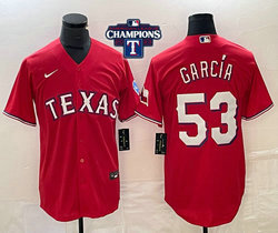 Nike Texas Rangers #53 Adolis Garcia Red 2023 World Series Champions Game Authentic Stitched MLB Jersey