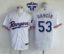 Nike Texas Rangers #53 Adolis Garcia White 2023 World Series Champions Patch Game Authentic Stitched MLB Jersey